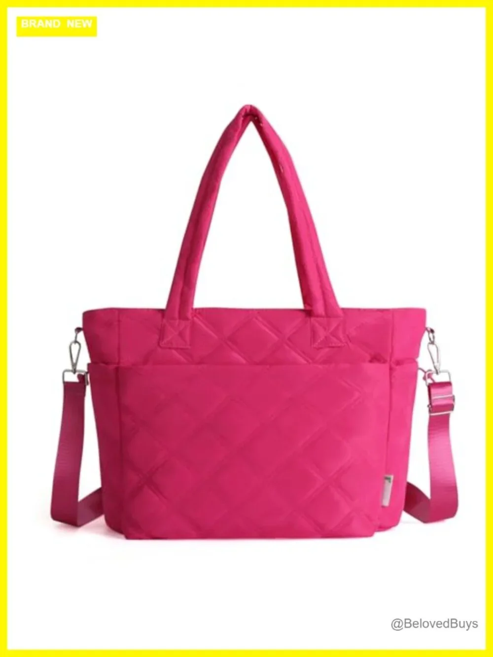 Lightweight Puffer Tote Bag with Zipper, Quilted Shoulder Bag, 9 Pockets